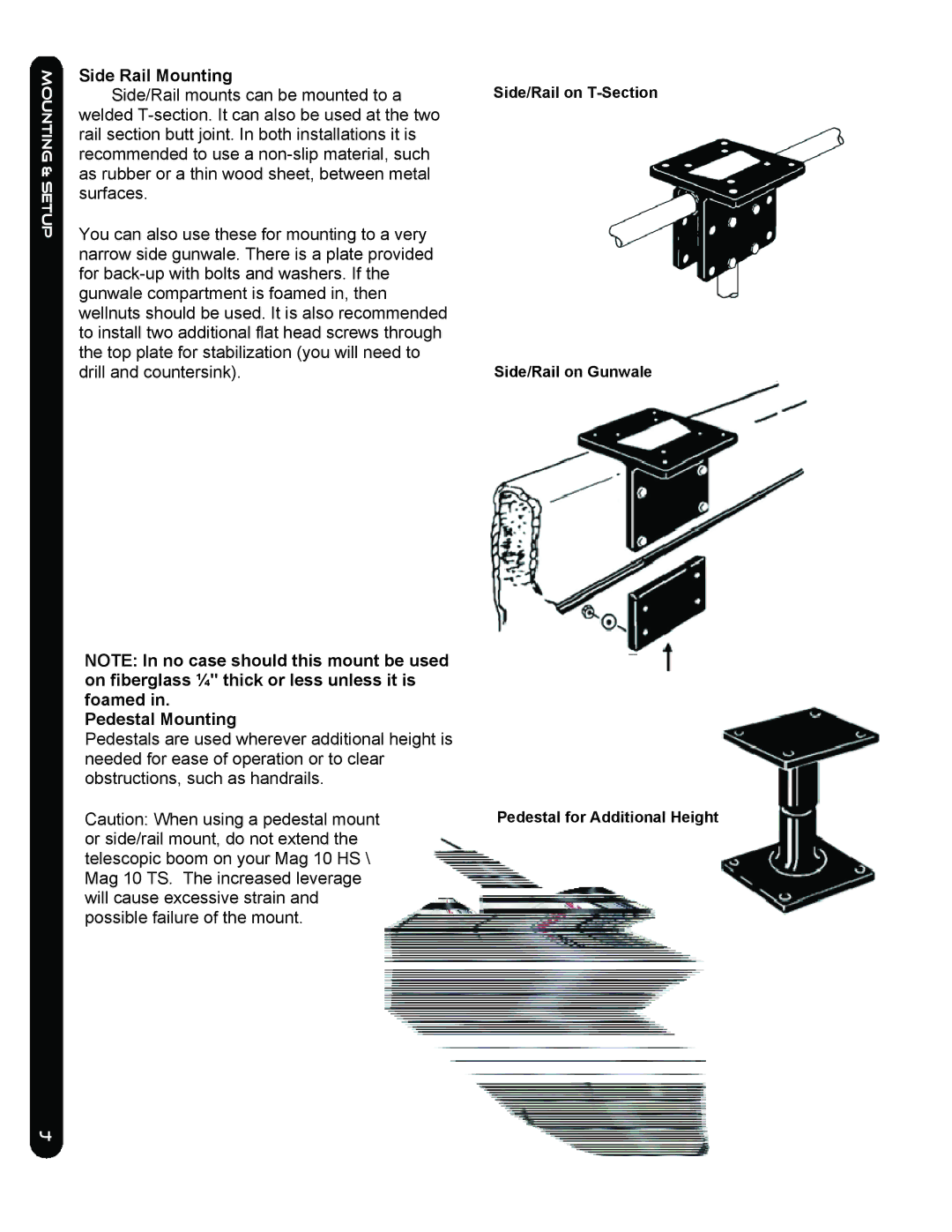 Cannon Mag 5 Hs, MAG 10HS, Mag 10ts owner manual Side Rail Mounting, Pedestal Mounting 