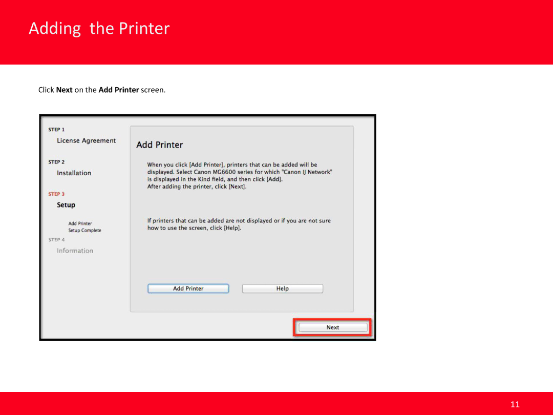 Cannon MG6620 manual Click Next on the Add Printer screen 