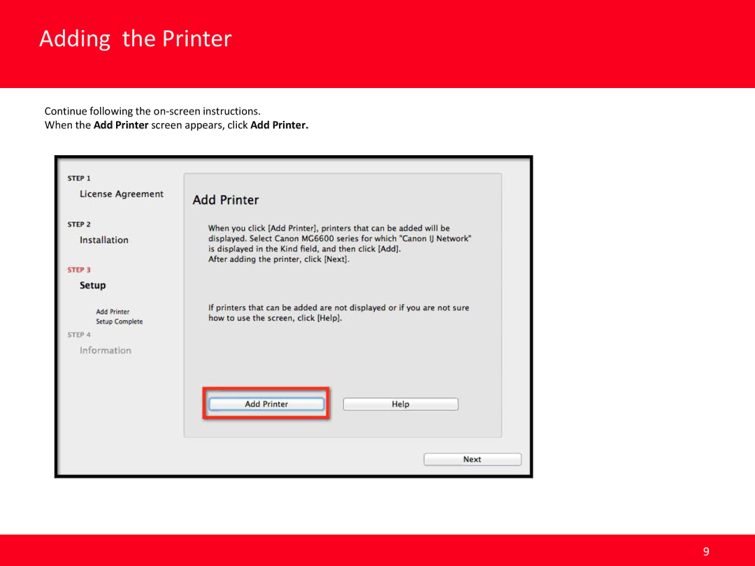 Cannon MG6620 manual Adding the Printer 