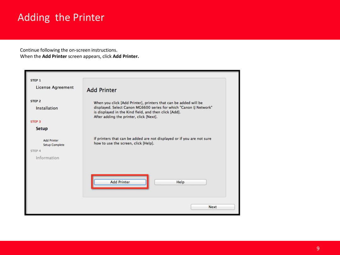 Cannon MG6620 manual Adding the Printer, Continue following the on-screen instructions 