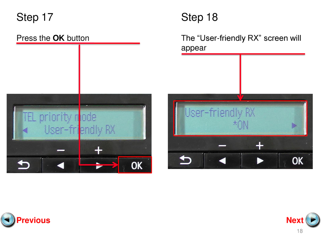 Cannon MX360 manual Press the OK button User-friendly RX screen will Appear 