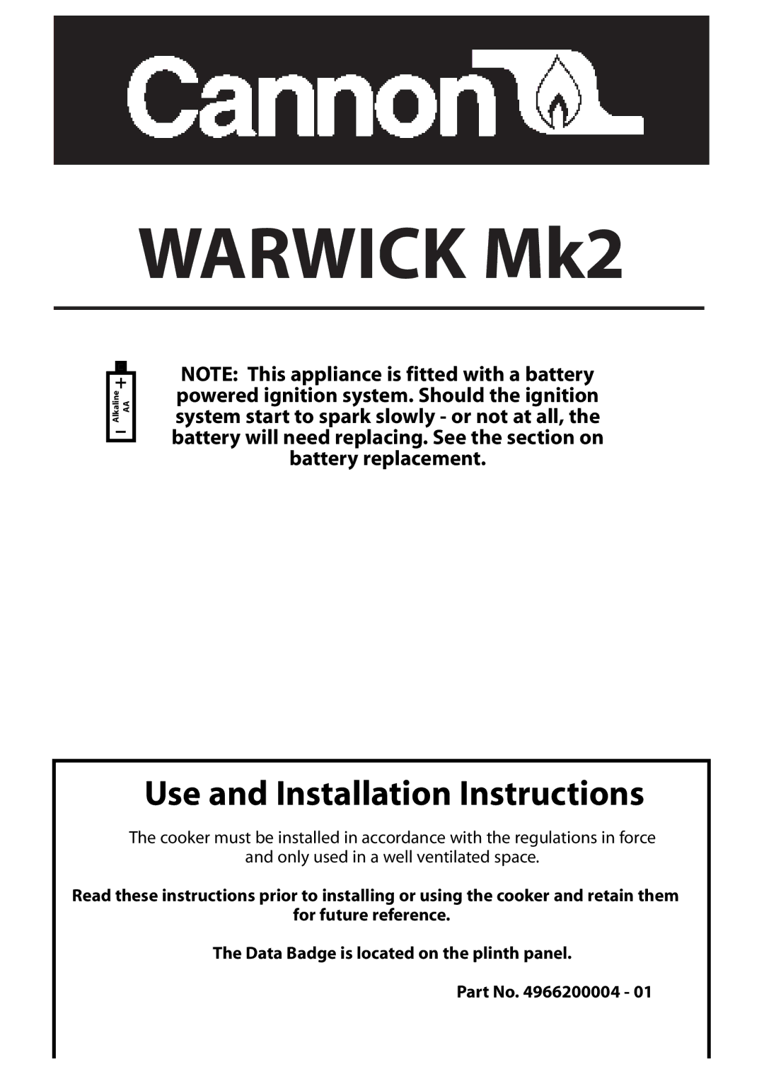 Cannon None installation instructions Warwick Mk2 