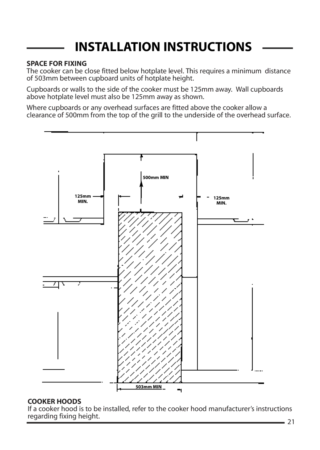 Cannon None installation instructions Space for Fixing, Cooker Hoods 