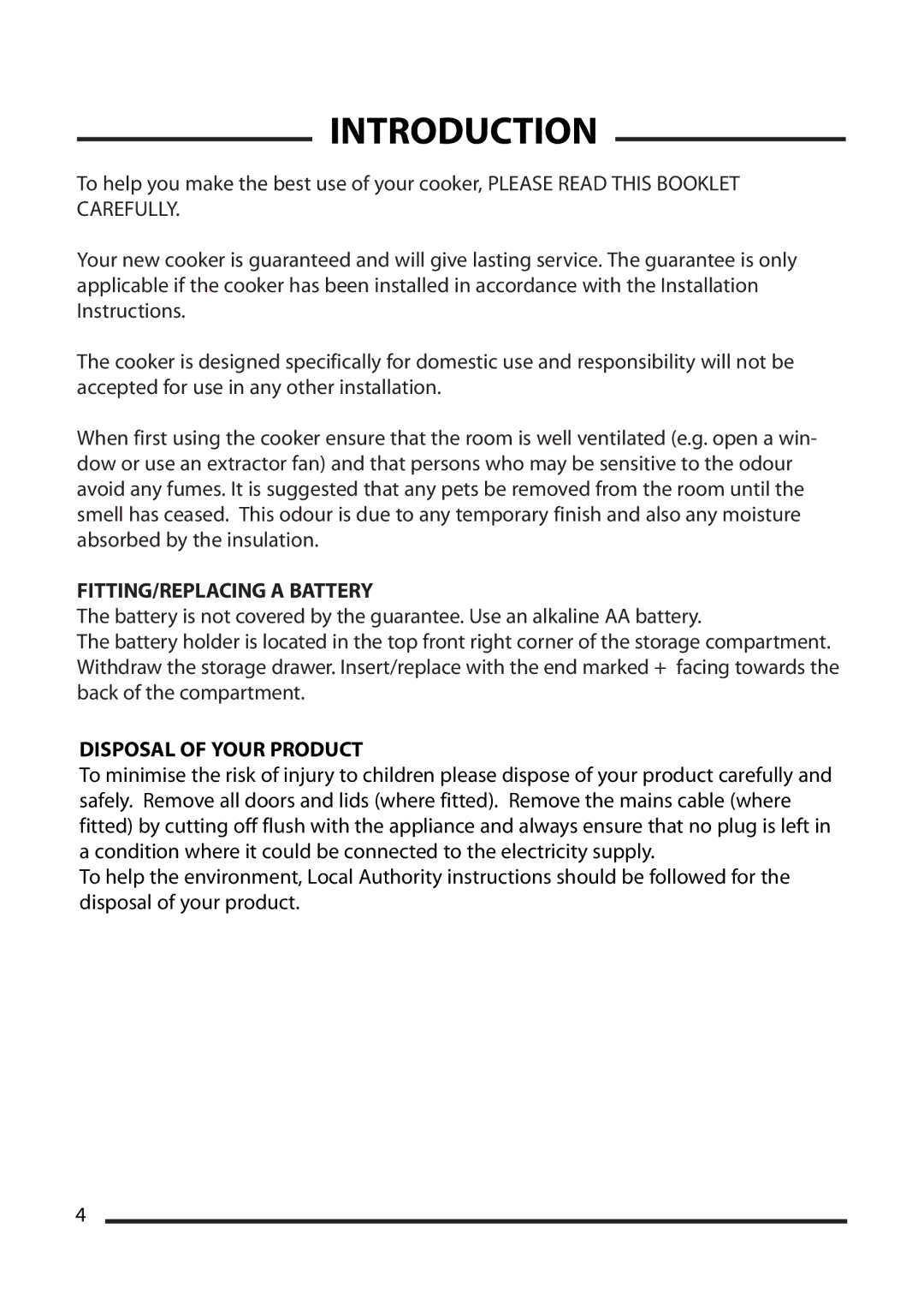 Cannon None installation instructions Introduction, FITTING/REPLACING a Battery, Disposal of Your Product 