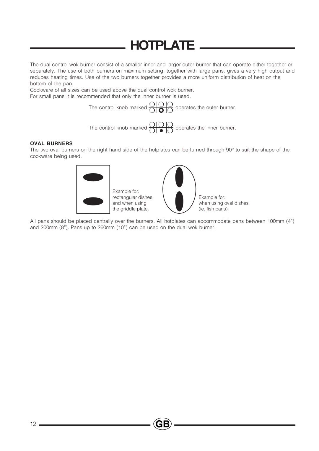 Cannon Professional installation instructions Hotplate, Oval Burners 