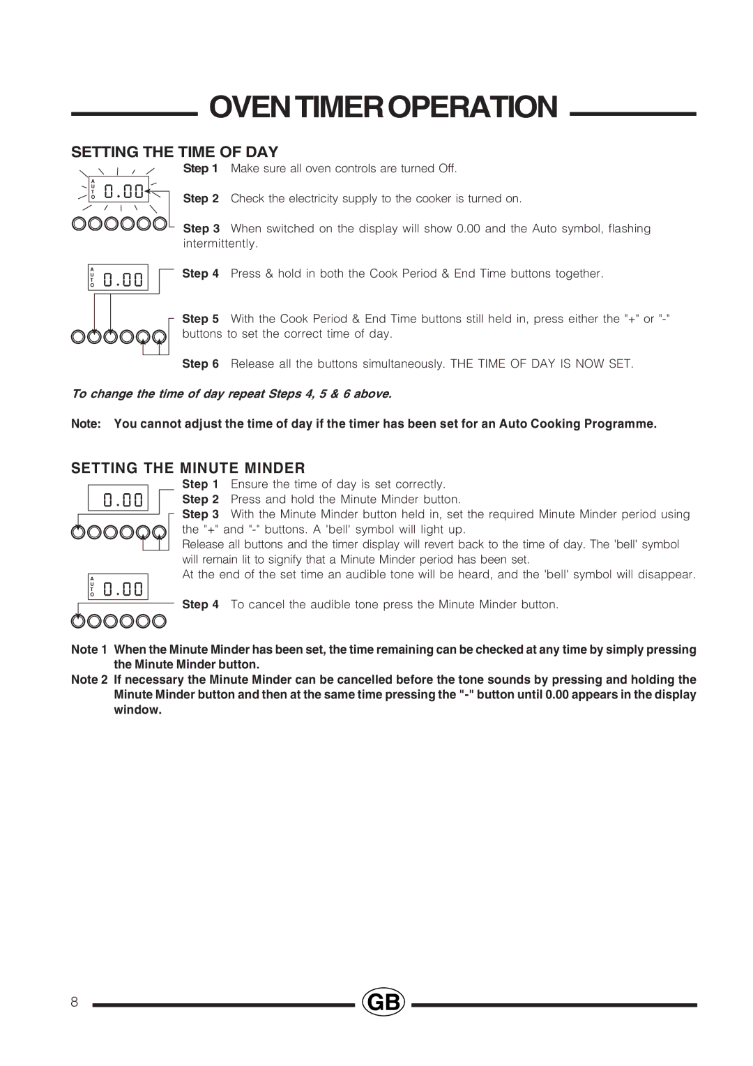 Cannon Professional installation instructions Setting the Time of DAY, Setting the Minute Minder 