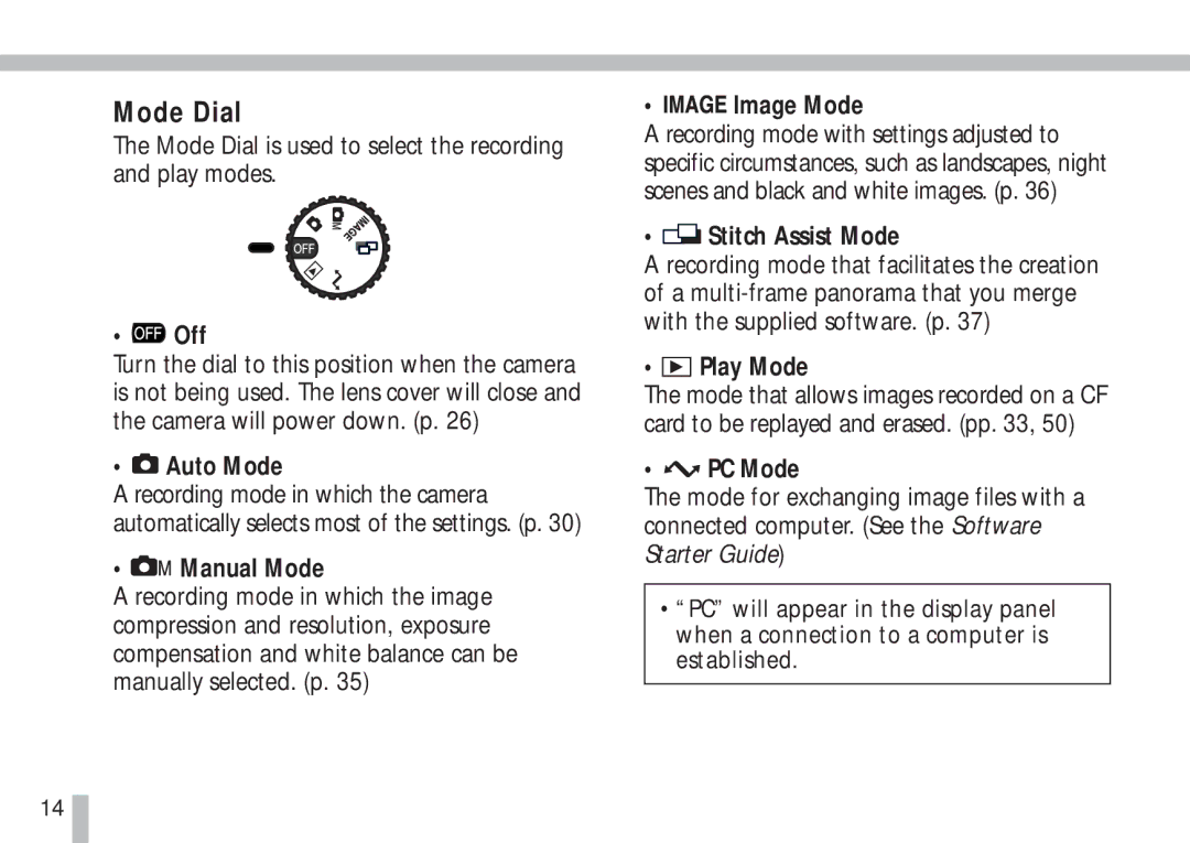 Cannon PS1025 manual Mode Dial 