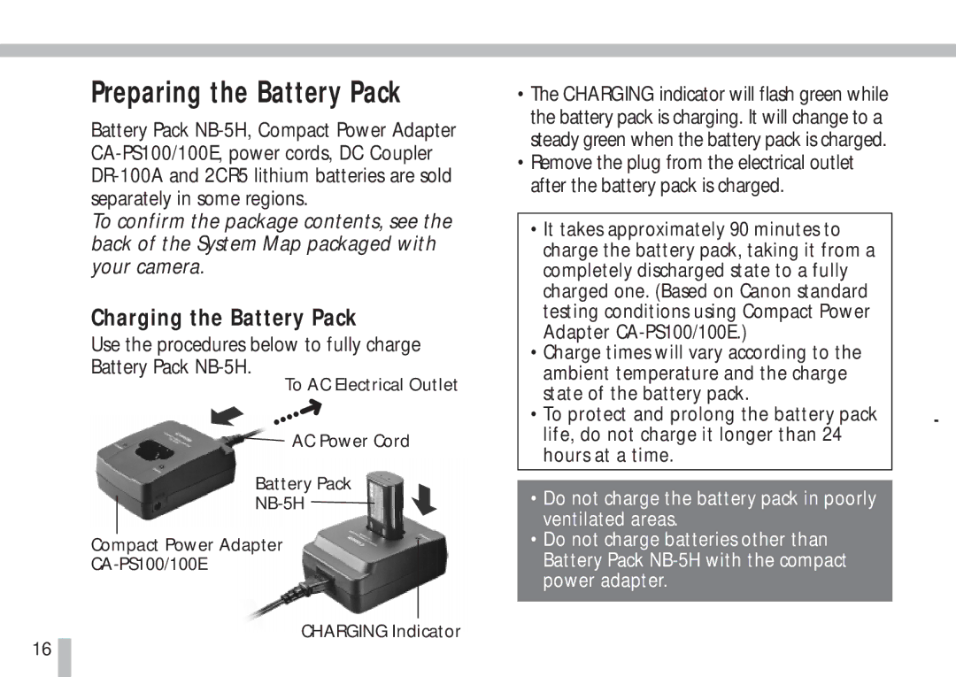 Cannon PS1025 manual Preparing the Battery Pack, Charging the Battery Pack 