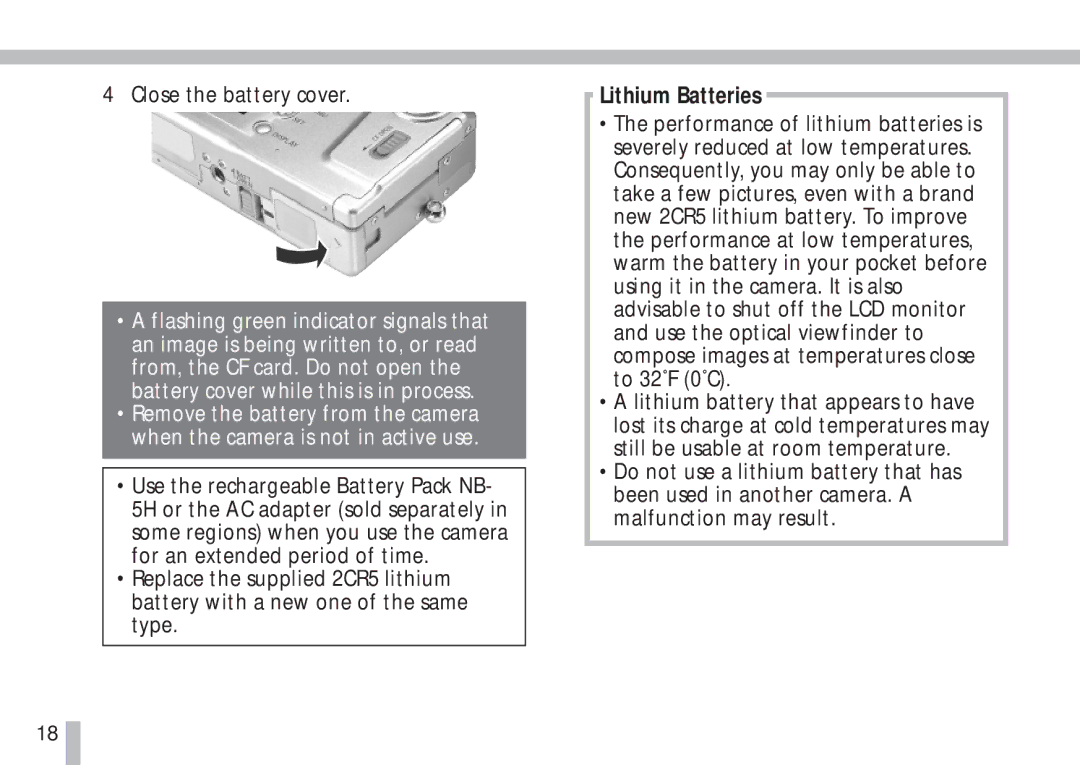 Cannon PS1025 manual Lithium Batteries, Close the battery cover 