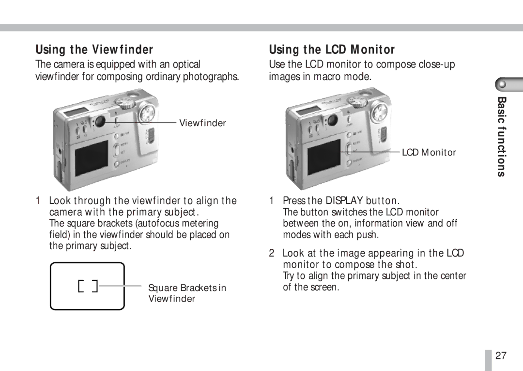 Cannon PS1025 manual Using the Viewfinder, Using the LCD Monitor 