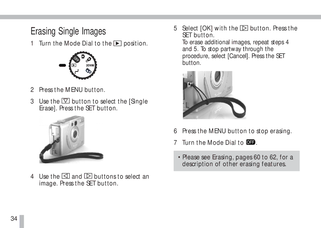 Cannon PS1025 manual Erasing Single Images 