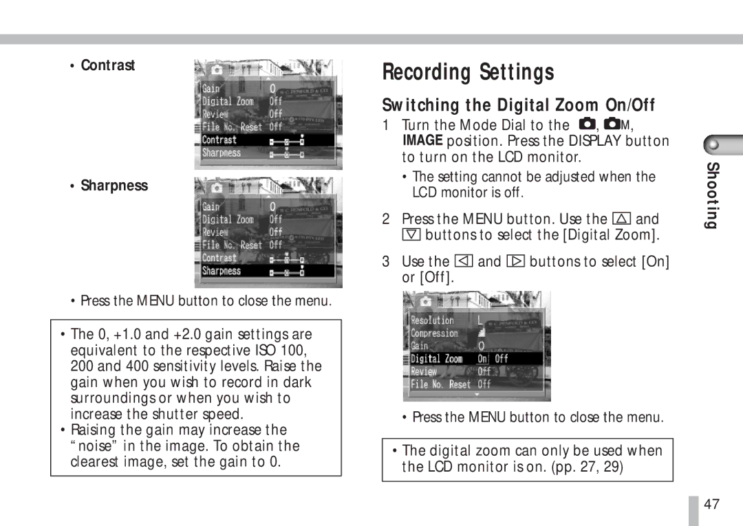 Cannon PS1025 manual Recording Settings, Switching the Digital Zoom On/Off 