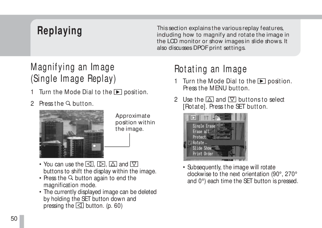 Cannon PS1025 manual Rotating an Image, Turn the Mode Dial to the position Press the button 