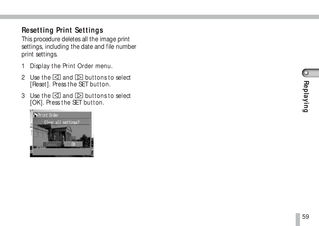 Cannon PS1025 manual Resetting Print Settings 