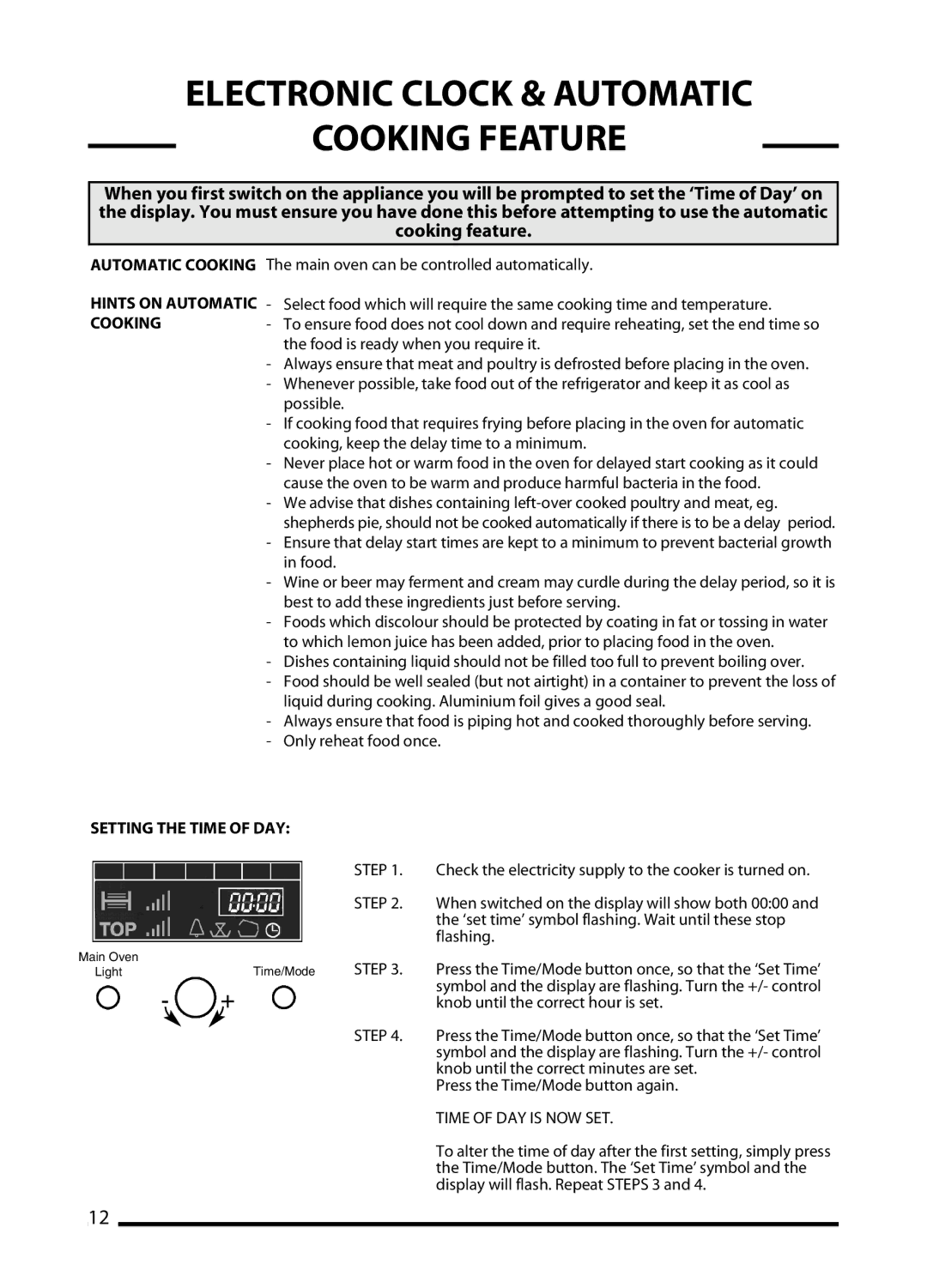 Cannon TRADITIONAL 60, PROFESSIONAL 60, C60DT, C60DP installation instructions Electronic Clock & Automatic Cooking Feature 