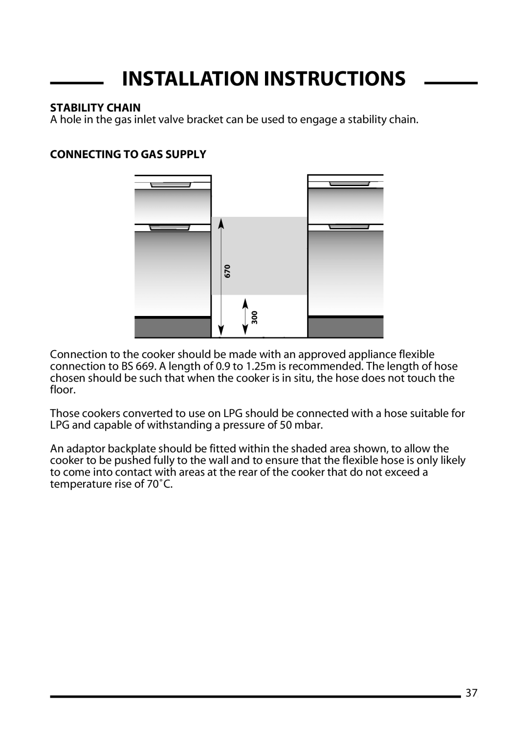 Cannon PROFESSIONAL 60, TRADITIONAL 60, C60DT, C60DP installation instructions Stability Chain, Connecting to GAS Supply 