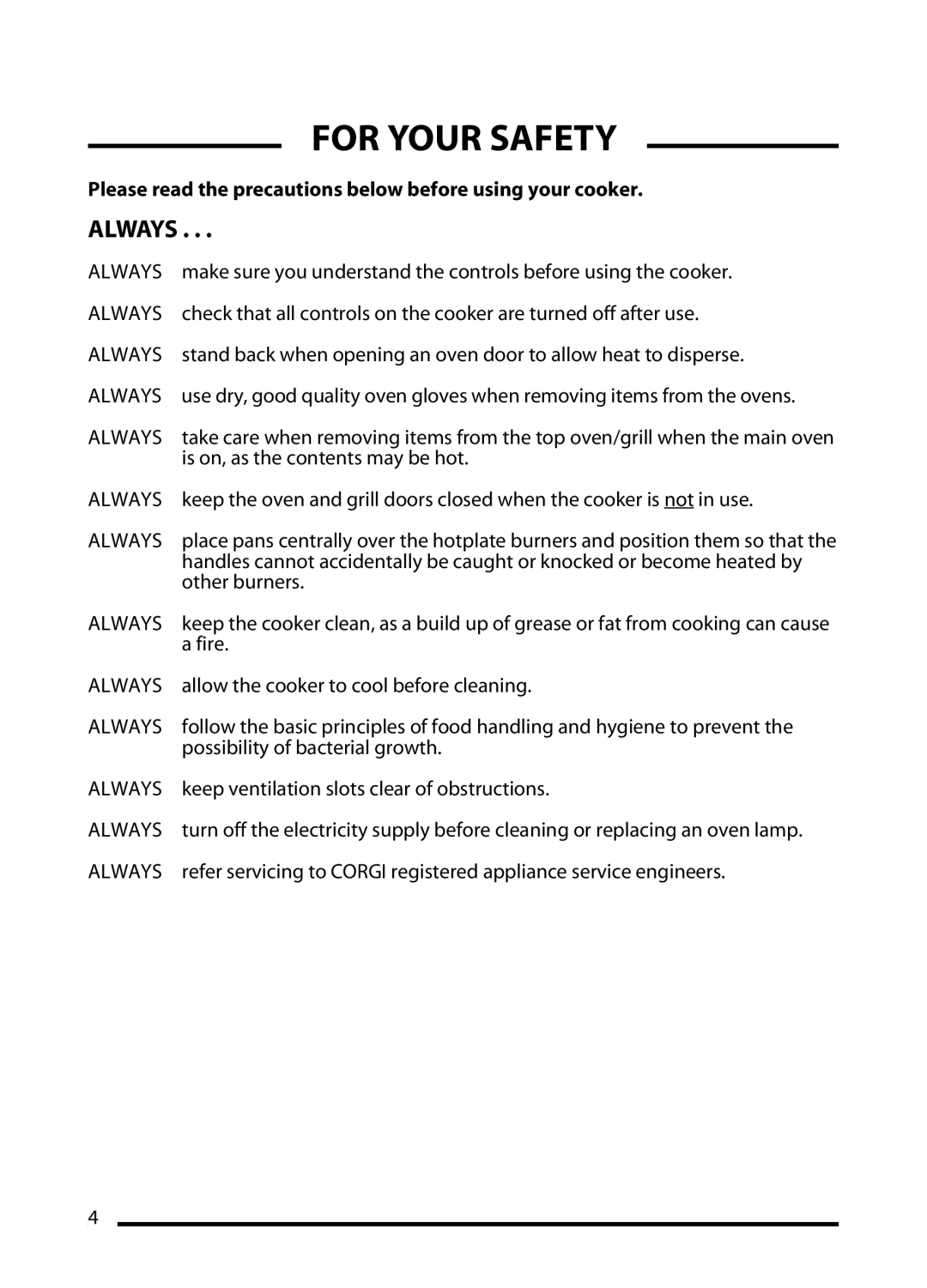 Cannon TRADITIONAL 60, PROFESSIONAL 60, C60DT For Your Safety, Please read the precautions below before using your cooker 