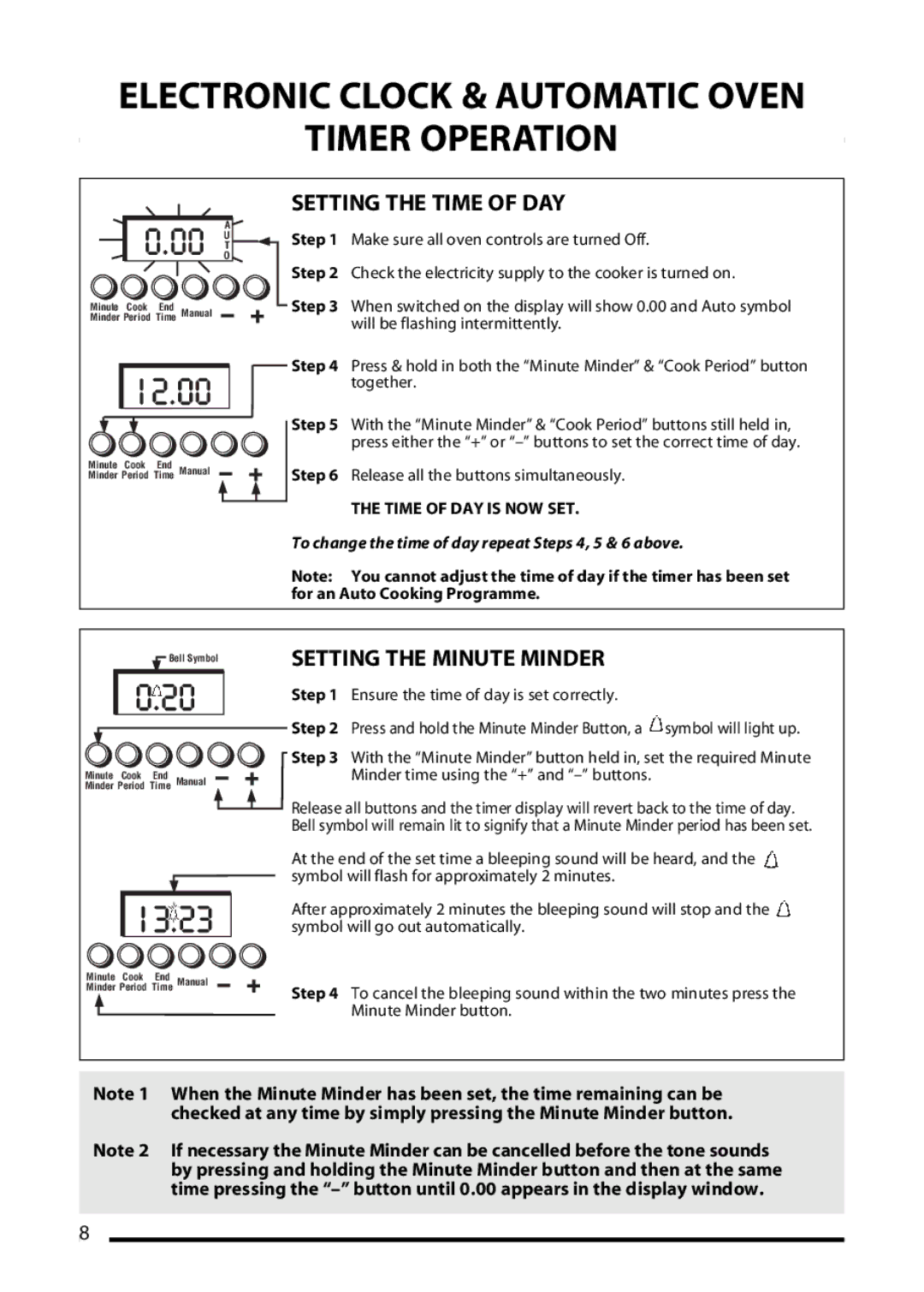 Cannon 4466200011-02, WINCHESTER Mk2, 10395G Mk2 Electronic Clock & Automatic Oven Timer Operation, Setting the Time of DAY 