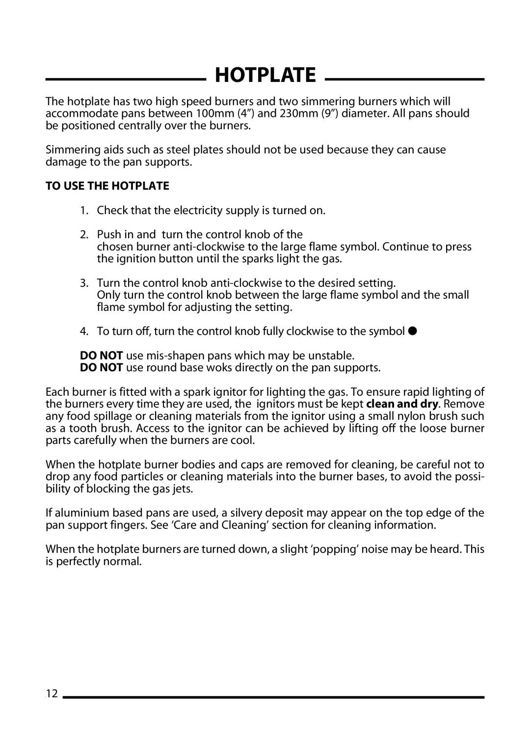 Cannon 4466200011-02, WINCHESTER Mk2, 10395G Mk2, 10390G Mk2 installation instructions To USE the Hotplate 