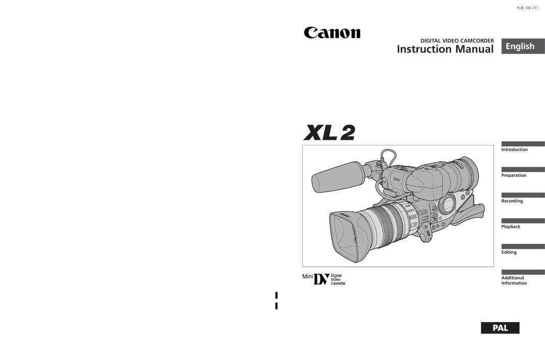 Cannon XL2 instruction manual Pal 