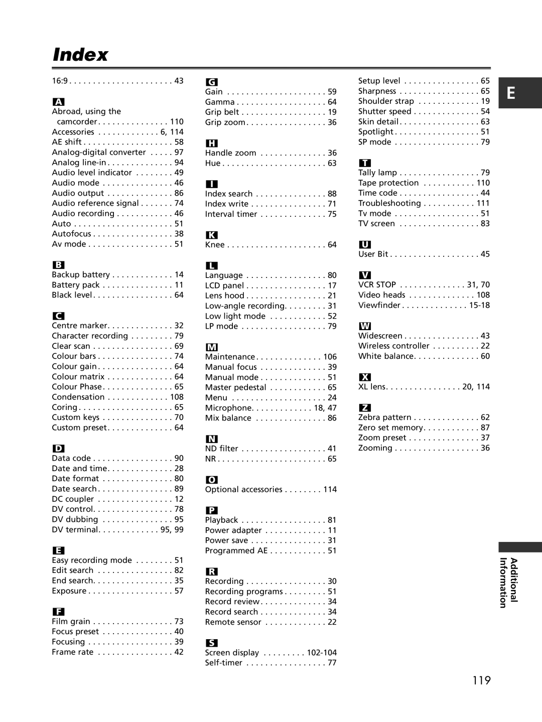 Cannon XL2 instruction manual Index 