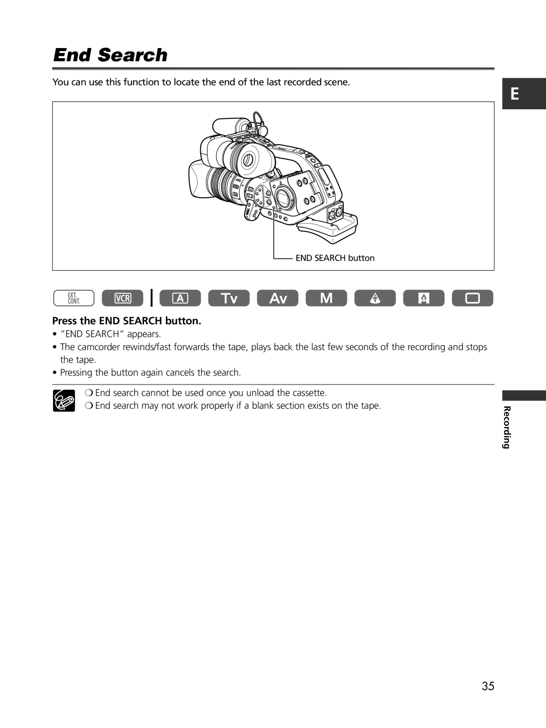 Cannon XL2 instruction manual End Search, Press the END Search button 