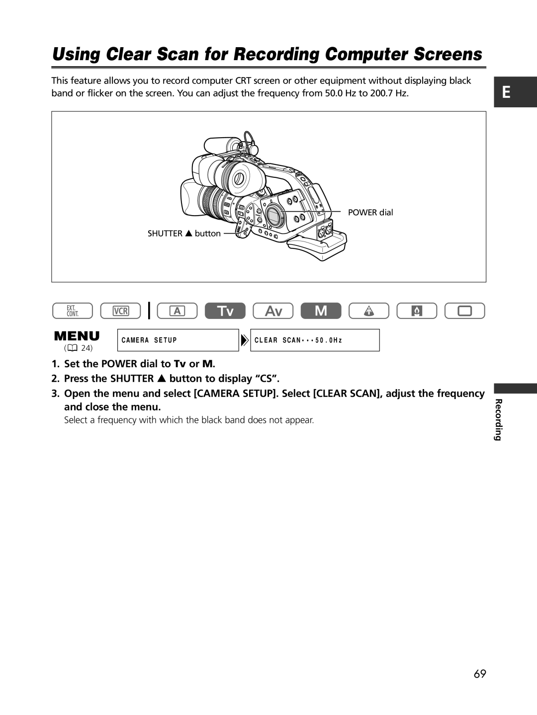 Cannon XL2 instruction manual Using Clear Scan for Recording Computer Screens 