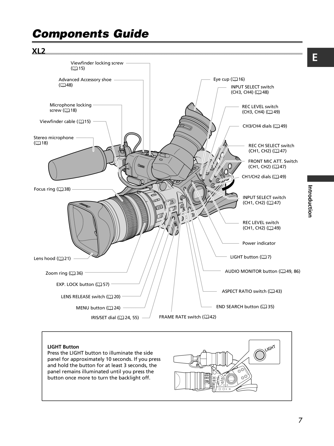 Cannon XL2 instruction manual Components Guide 