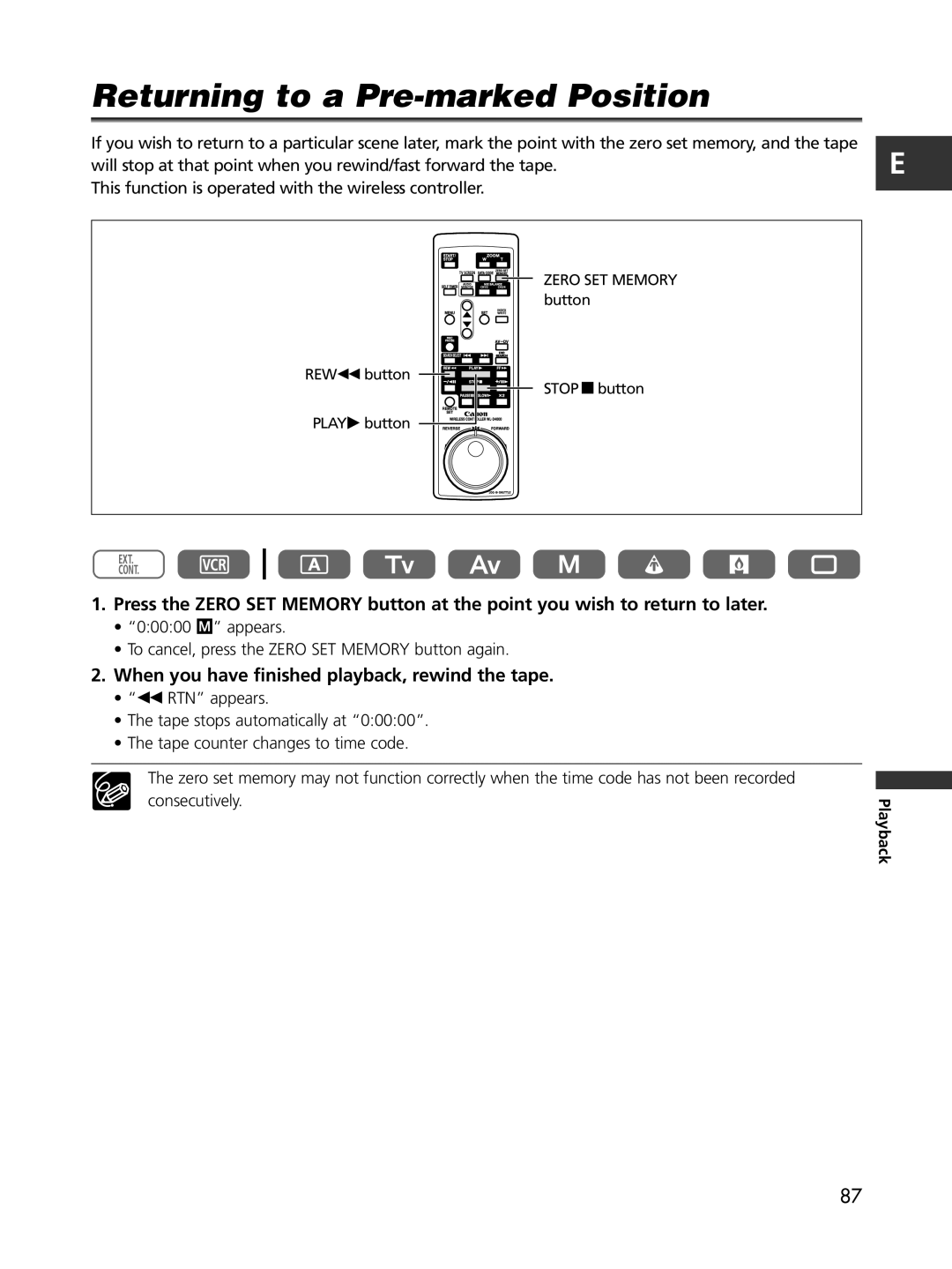 Cannon XL2 instruction manual Returning to a Pre-marked Position, When you have finished playback, rewind the tape 