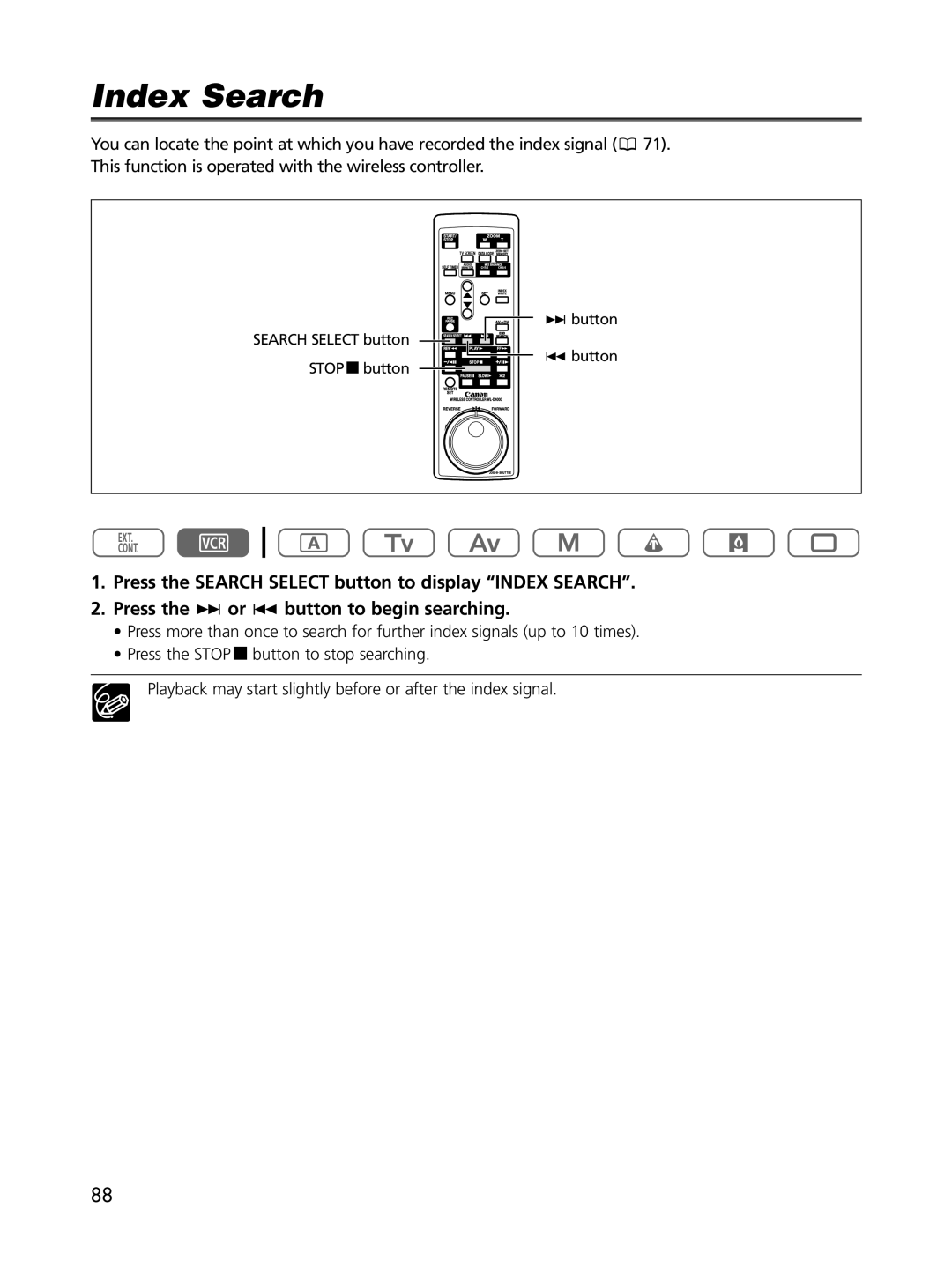 Cannon XL2 instruction manual Index Search 