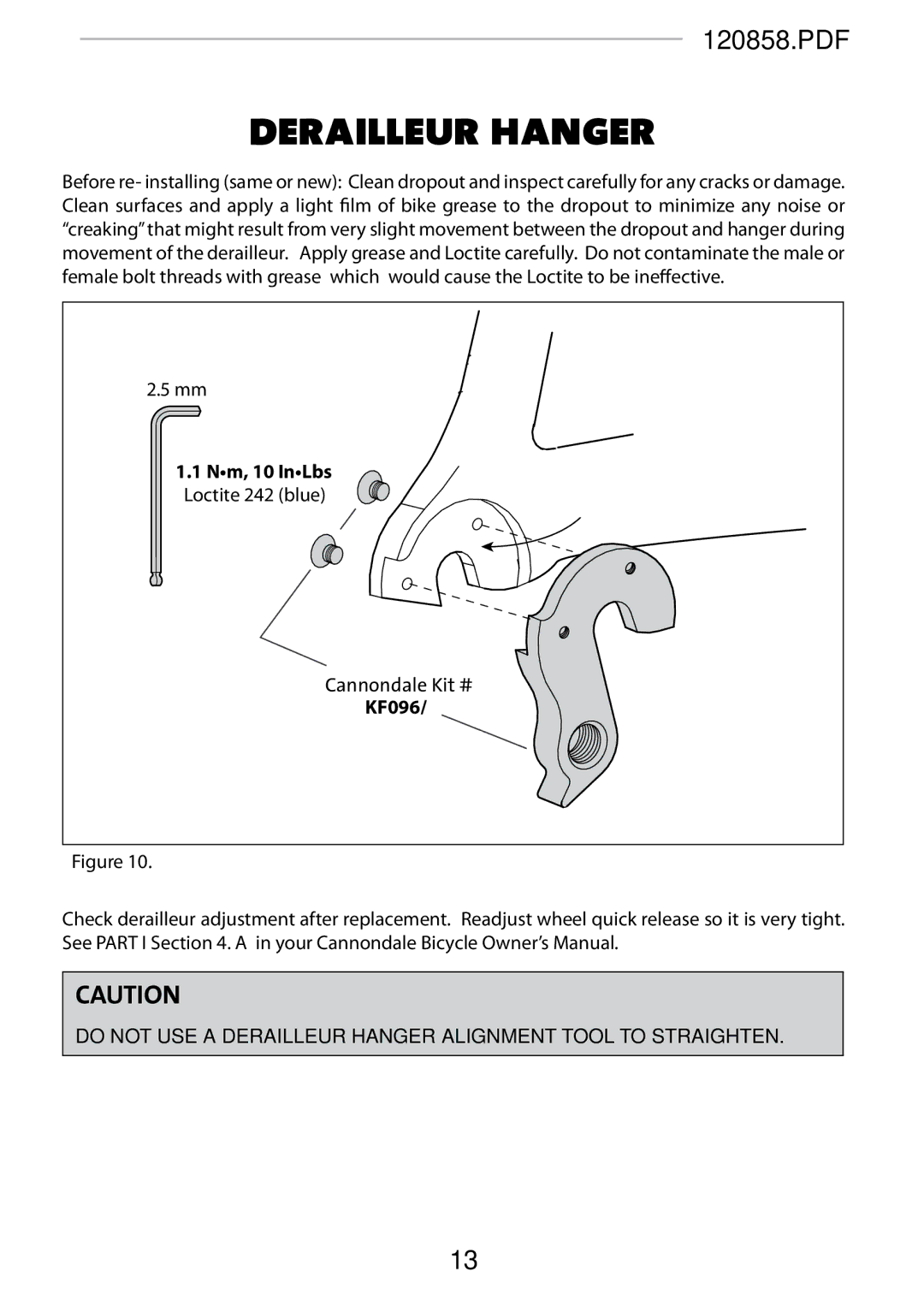 Cannondale 120858 manual Derailleur Hanger 