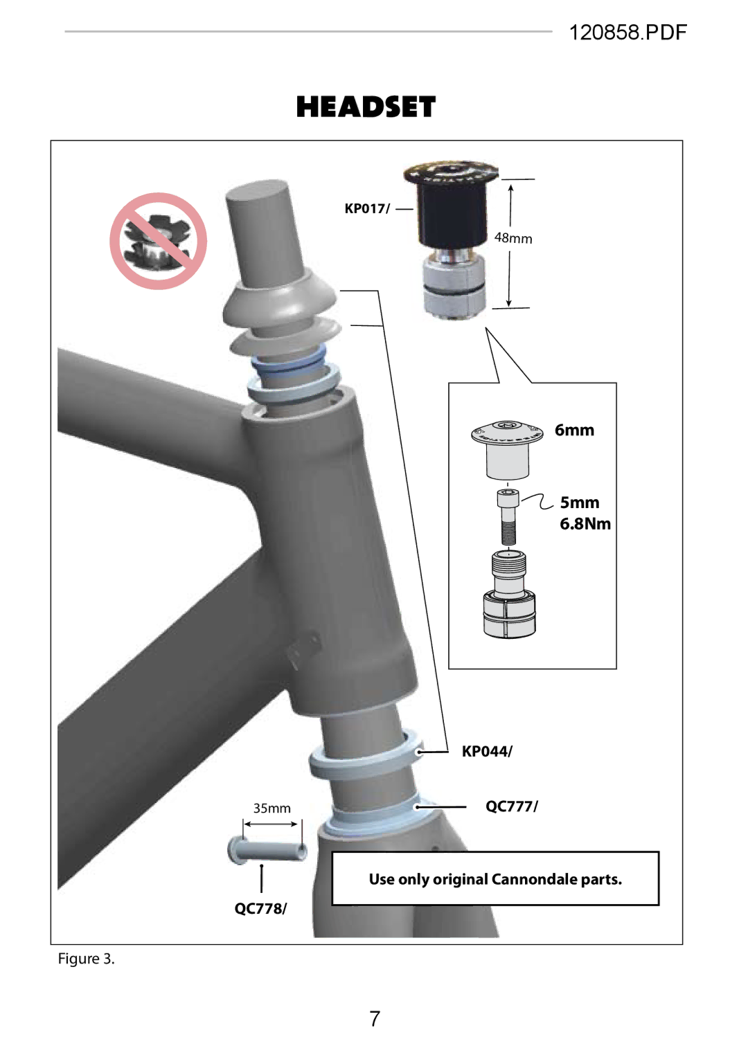 Cannondale 120858 manual Headset 