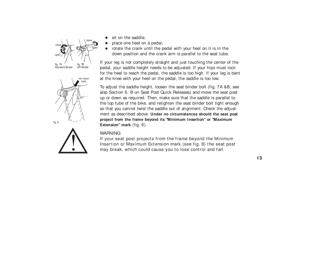 Cannondale Bicycles manual Close Open Standard Binder QR Binder Min insert Mark 