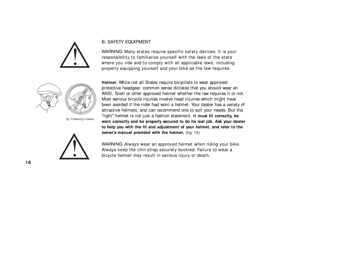 Cannondale Bicycles manual Safety Equipment, Wearing a Helmet 