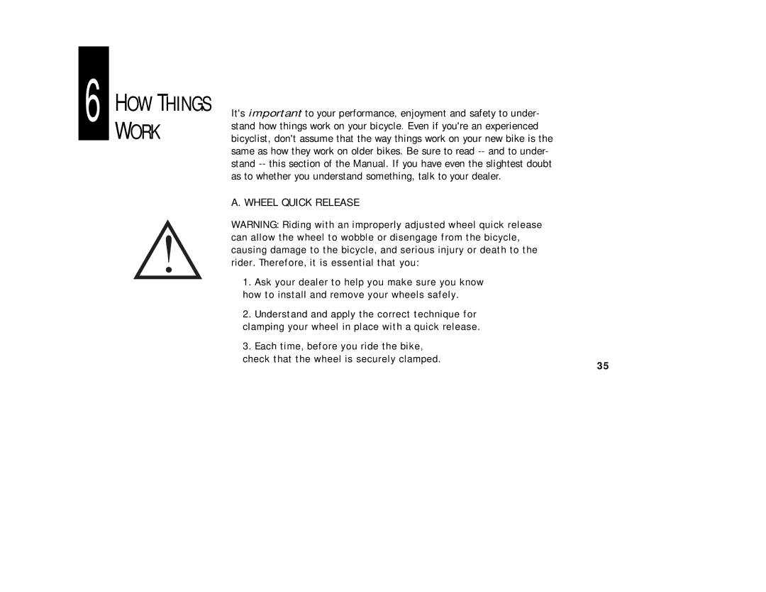 Cannondale Bicycles manual HOW Things Work, Wheel Quick Release 