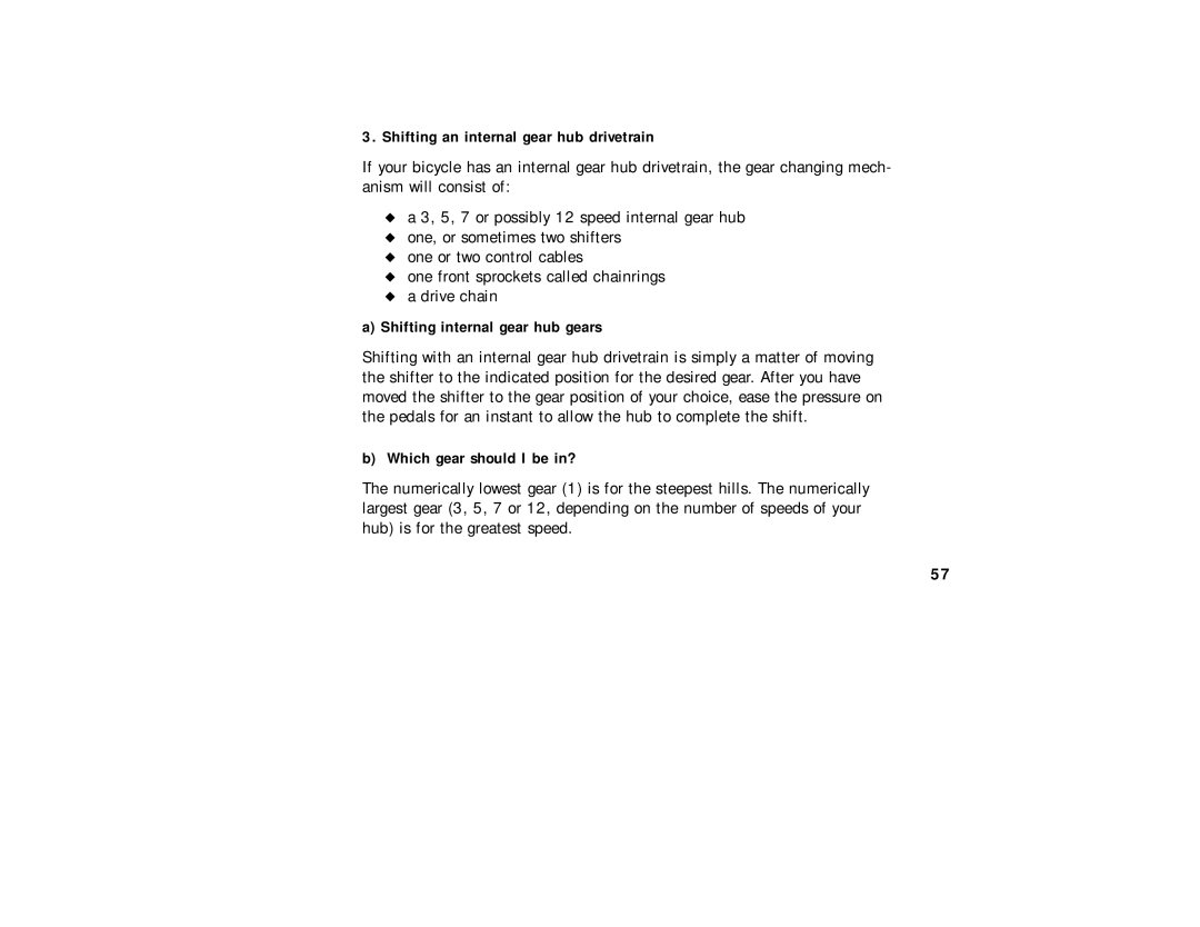 Cannondale Bicycles manual Shifting an internal gear hub drivetrain, Shifting internal gear hub gears 