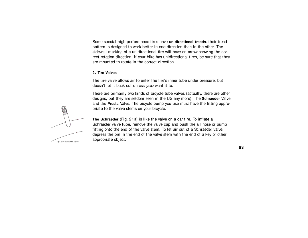 Cannondale Bicycles manual Tire Valves, Schraeder Valve 
