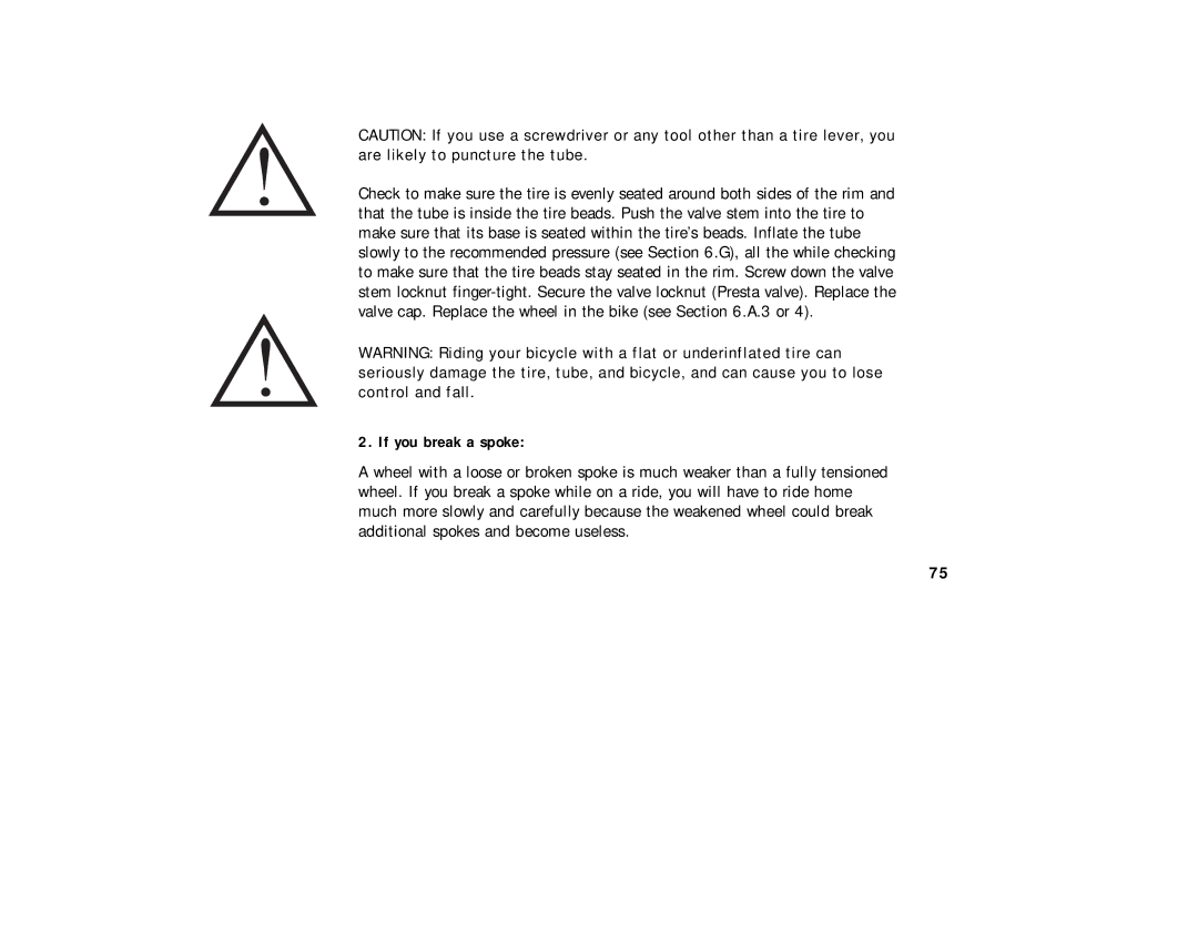 Cannondale Bicycles manual If you break a spoke 