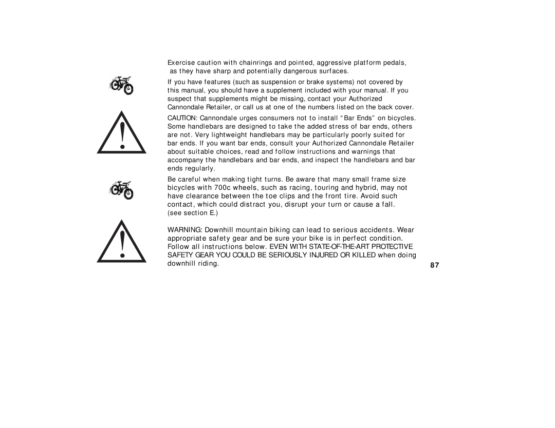 Cannondale Bicycles manual Downhill riding 