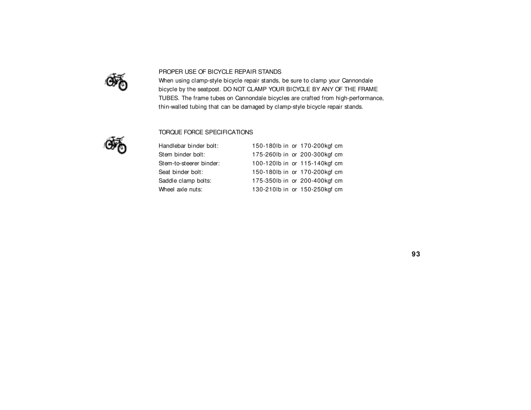 Cannondale Bicycles manual Proper USE of Bicycle Repair Stands 