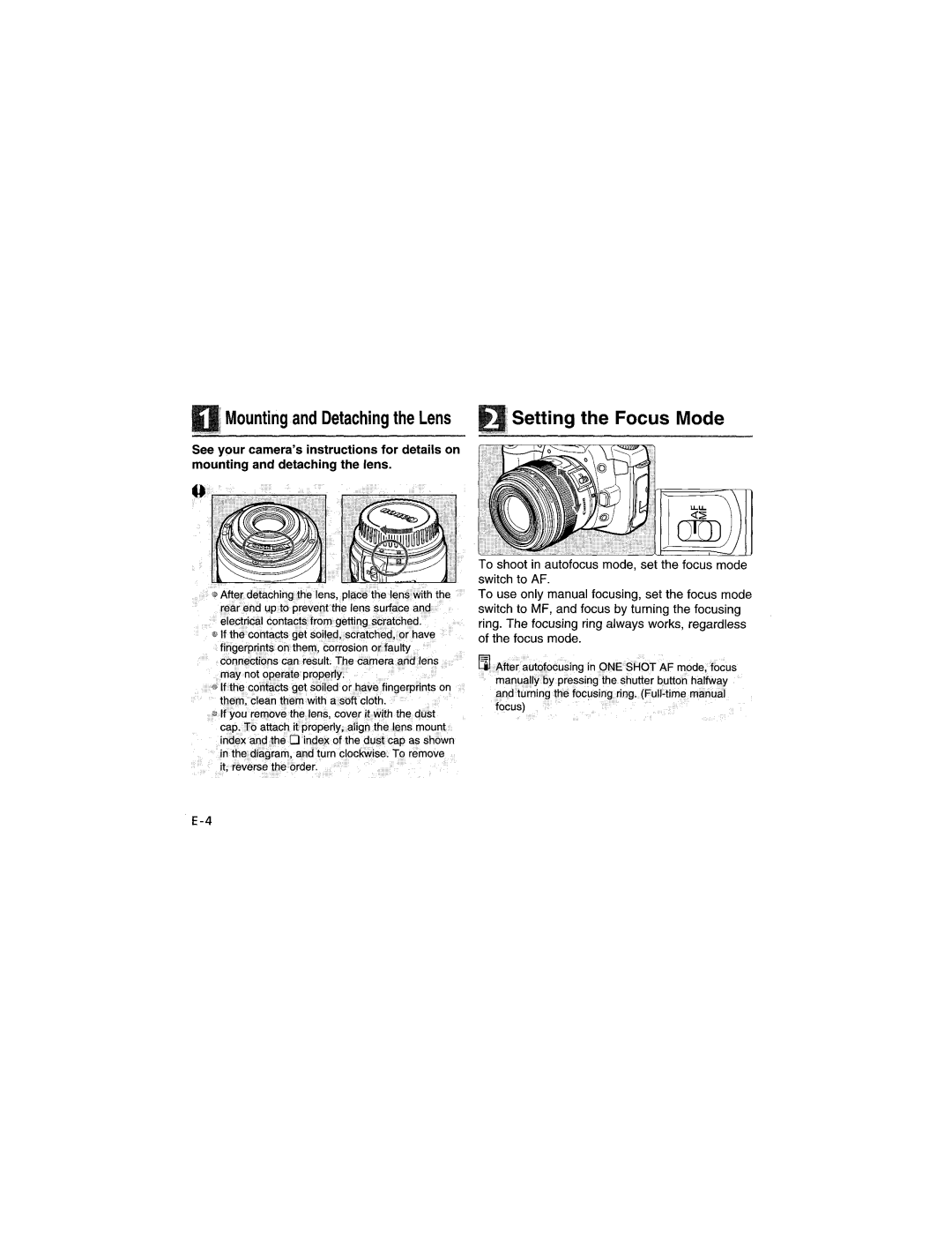 Canon 0284B002 manual Mounting and Detaching the Lens 