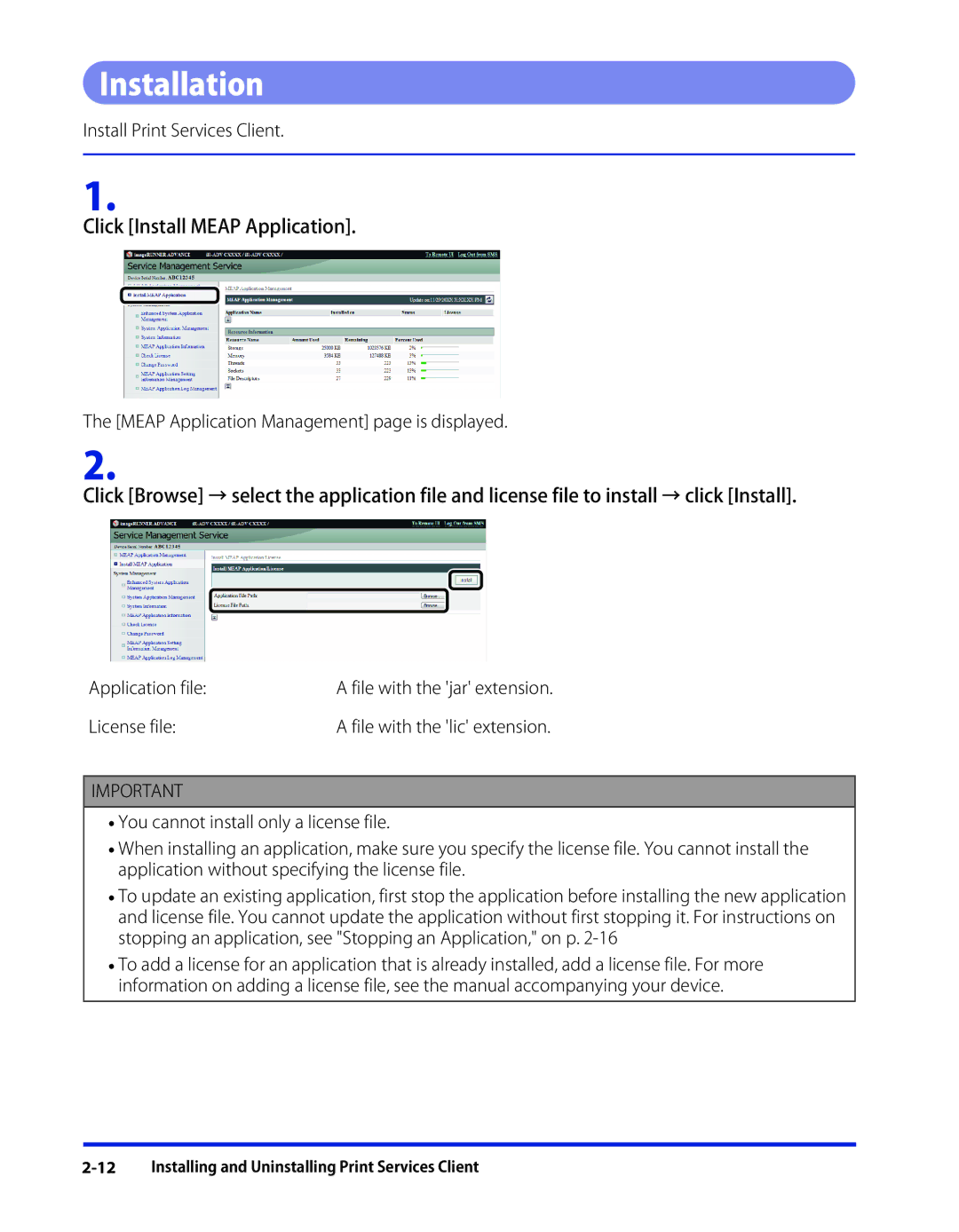 Canon 1 manual Installation, Click Install Meap Application 