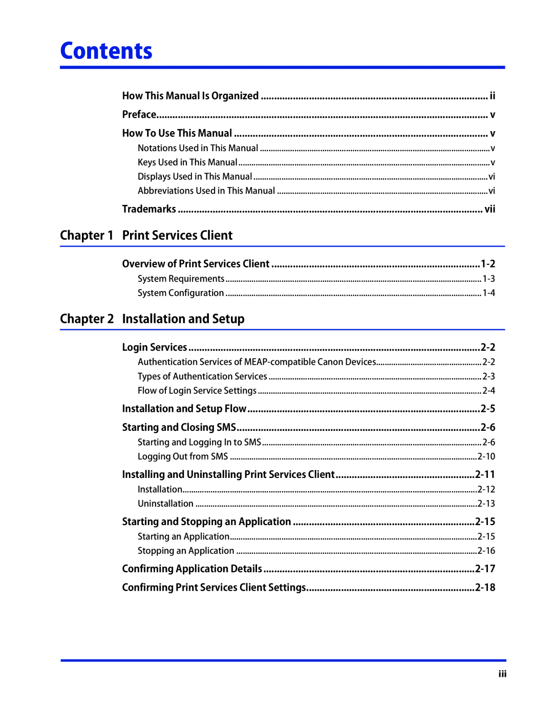 Canon 1 manual Contents 