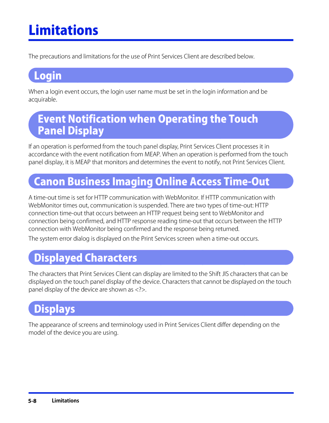 Canon 1 manual Limitations 