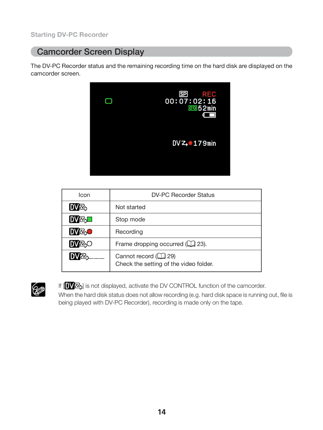 Canon 1 instruction manual Camcorder Screen Display 