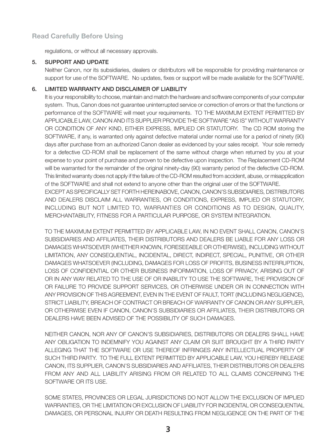 Canon 1 instruction manual Read Carefully Before Using, Support and Update 