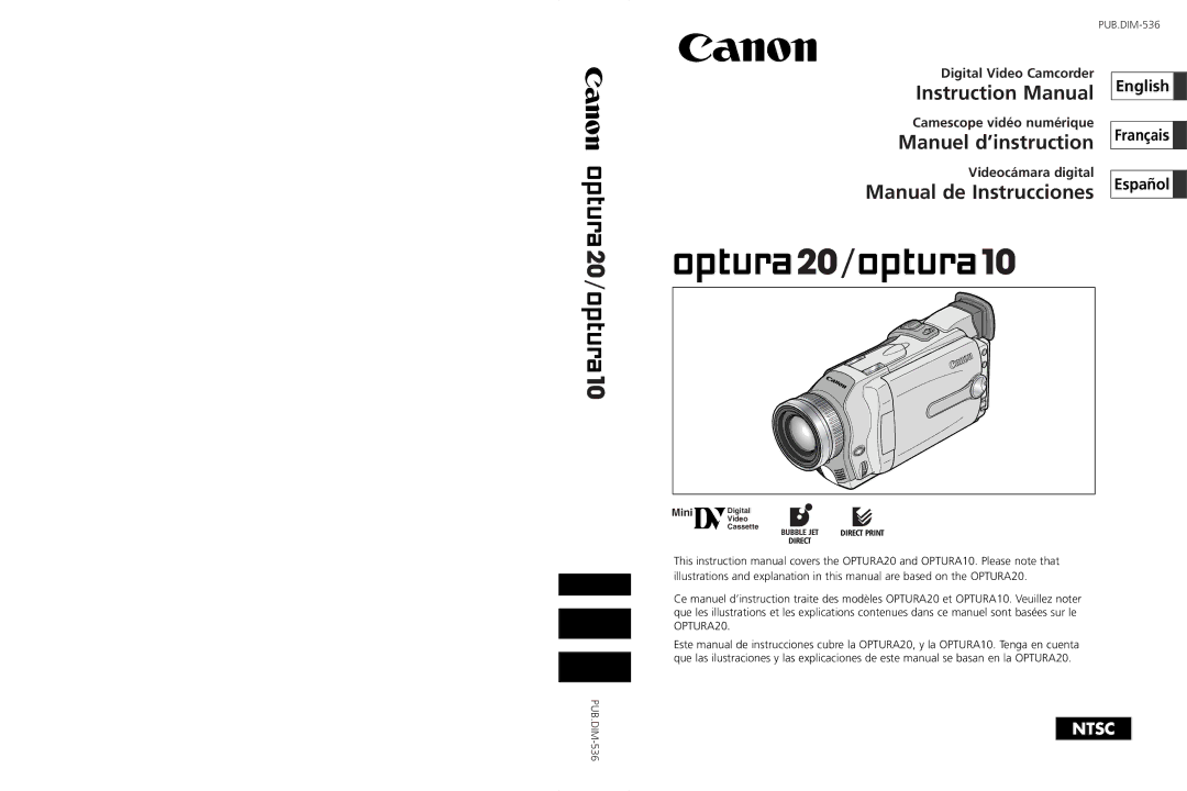 Canon 20, 10 instruction manual Digital Video Camcorder Camescope vidéo numérique, Videocámara digital 