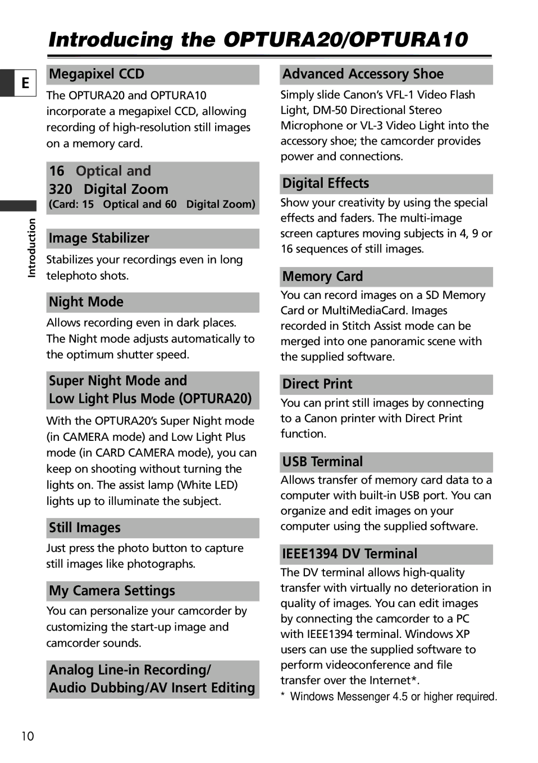 Canon instruction manual Introducing the OPTURA20/OPTURA10, Megapixel CCD 