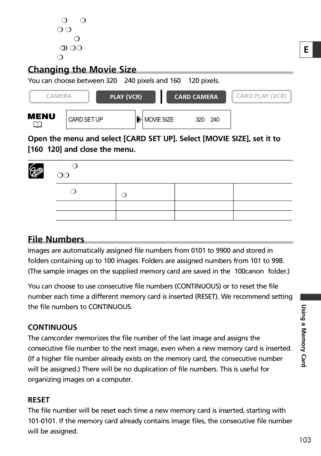 Canon 20, 10 instruction manual Changing the Movie Size, File Numbers 