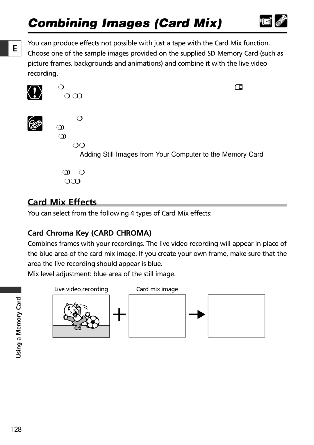 Canon 10, 20 instruction manual Combining Images Card Mix, Card Mix Effects, Card Chroma Key Card Chroma 